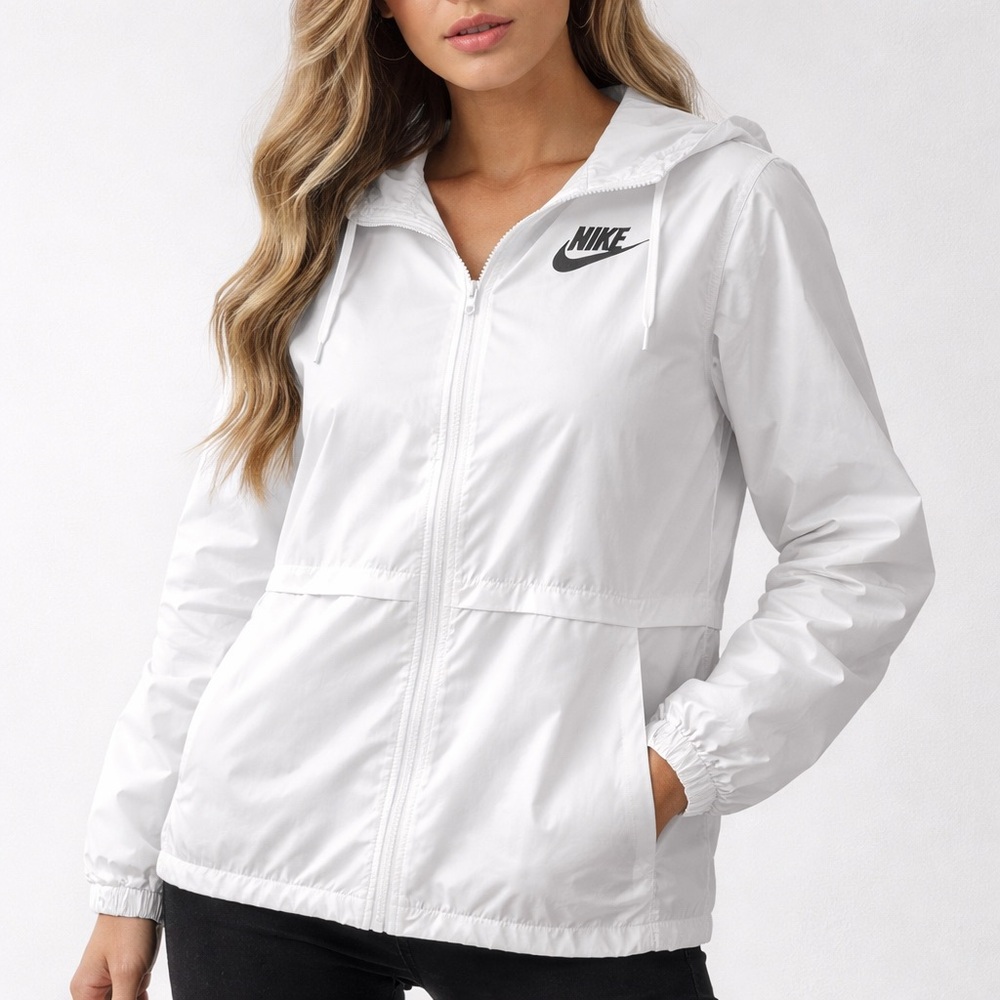 Nike Women White Essential Repel Windbreaker Jacket Size Medium New Hood pockets